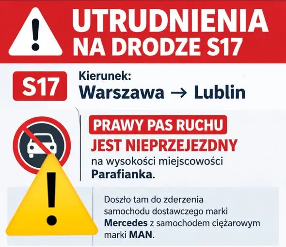 Kolizja na S17 w Parafiance. Kierowca Mercedesa był nietrzeźwy